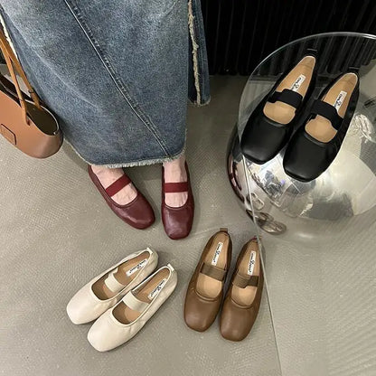 maoxiangshop  -  Korean Style Mary Jane Shoes Square Toe Women's Shoes PU Ballet Flats Spring/Autumn Flats Women Shoes