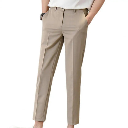 maoxiangshop Popular Men Trousers Breathable Men Suit Pants Soft Fabric Gentle Mid Waist Ankle Length Business Pants