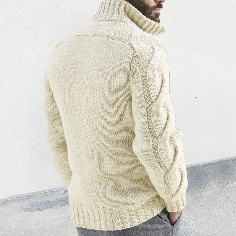 maoxiangshop Fashion Slim Knitted Sweatercoat Men Casual Zip-up Turtleneck Knit Cardigans Autumn Winter Vintage Twist Jacquard Mens Sweaters