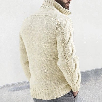 maoxiangshop Fashion Slim Knitted Sweatercoat Men Casual Zip-up Turtleneck Knit Cardigans Autumn Winter Vintage Twist Jacquard Mens Sweaters