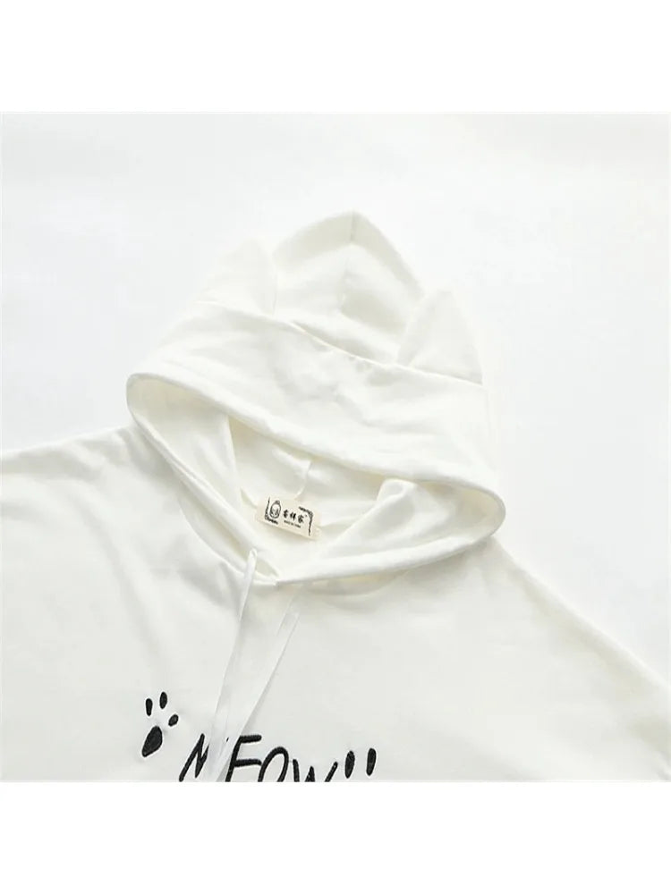 maoxiangshop Women's Hooded Sweatshirt Letter Print Drawstring Cotton Hoodies Autumn Winter Long Sleeve Harakuju Pullover Tracksuits