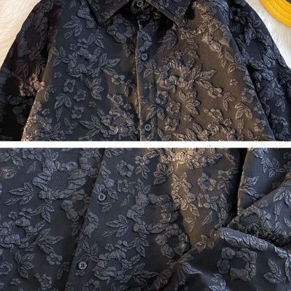 maoxiangshop Shirts Men Floral Japanese Style Fashion Loose Pleated Long Sleeve Vibe All-match High Street Youthful Cool Designed Vintage