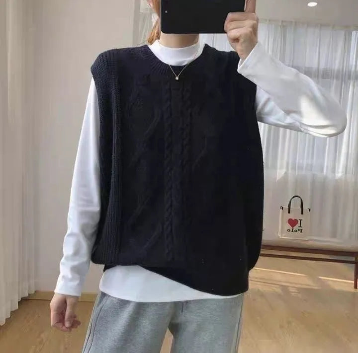 Women's Knitted Sweater Vest All-Match Pullover Comfortable Simple Elegant Casual O-Neck Sleeveless Streetwear Solid Tops