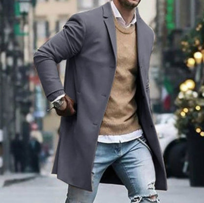 maoxiangshop Autumn Winter Mens Jacket Male Overcoat Casual Solid Slim Coats Long Cotton Coat Streetwear