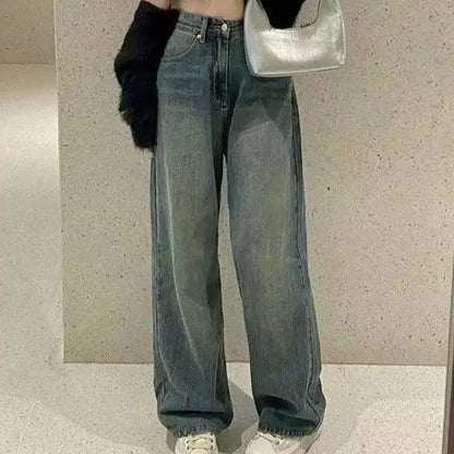 Lucyever Jeans for Women Vintage Streetwear Baggy Y2K Denim Trousers Female 2024 Spring Summer New High Waist Straight Leg Pants