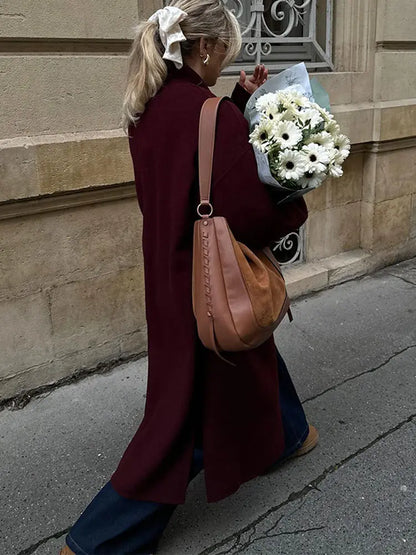 maoxiangshop -  Loose Red Wool Long Trench Overcoat Women Winter Long Sleeve Thick Warm Coat Female Fashion Office Lady Cardigan Outwear