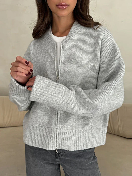 maoxiangshop  -  Knitted Zipper Sweaters Women Casual Loose All-match Cardigan 2024 Autumn Long Sleeve Jacket Female Street Lady Tops Basic Coat