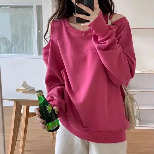 maoxiangshop-Woman T-shirt Red Sexy Clothing Loose Plain Top for Women Off Shoulder Old Simple Cheap Tshirt Stylish Original Xxl Emo Tee