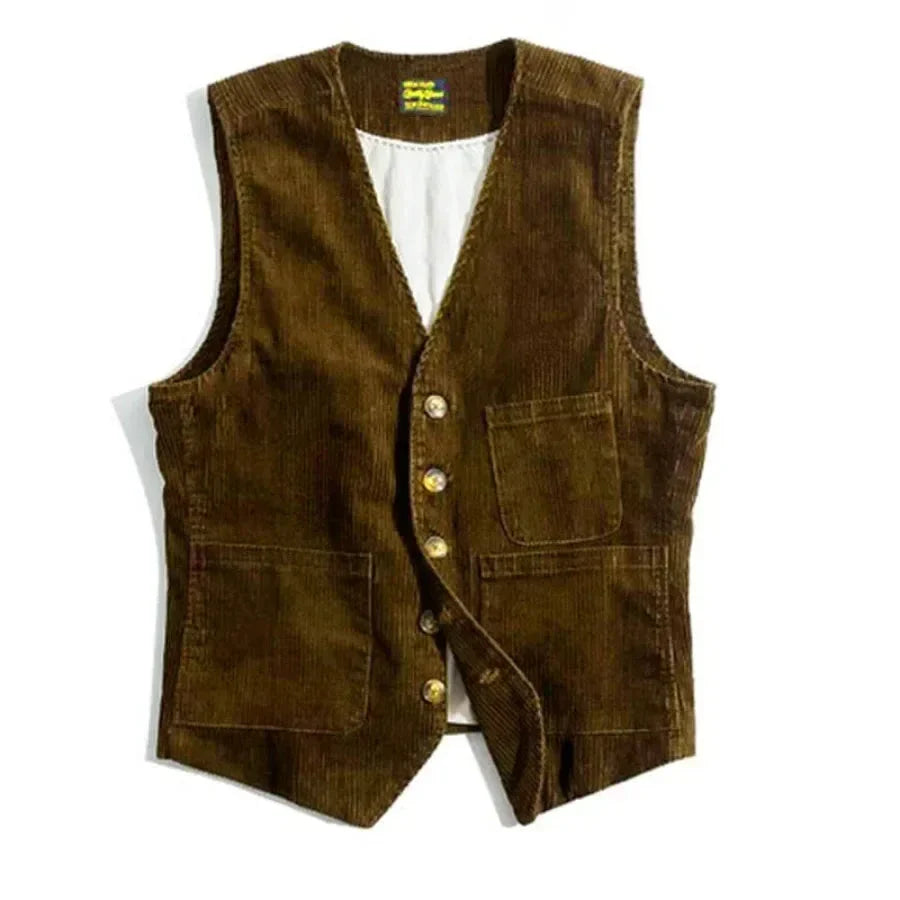 maoxiangshop New Men's Retro Tooling Waistcoat Corduroy Vests Fashion Casual Versatile Vest Jackets V-Neck Gentleman Business Men's Tank Tops