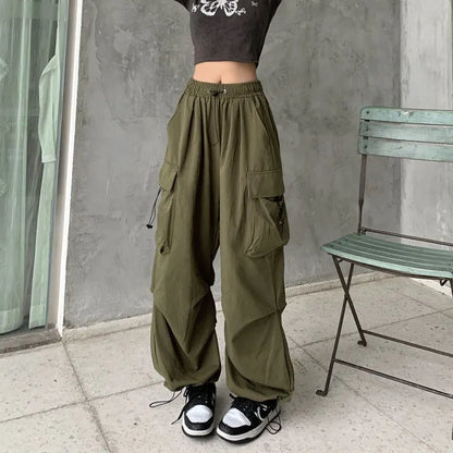 maoxiangshopWomen Casual Joggers Tech Pants Solid Low Waist Sweatpants Drawstring Wide Leg Baggy Trousers Y2k Streetwear Oversize Sweatpants