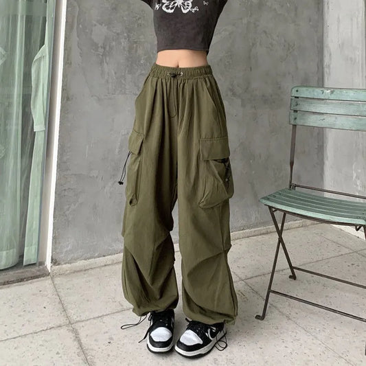 maoxiangshopWomen Casual Joggers Tech Pants Solid Low Waist Sweatpants Drawstring Wide Leg Baggy Trousers Y2k Streetwear Oversize Sweatpants