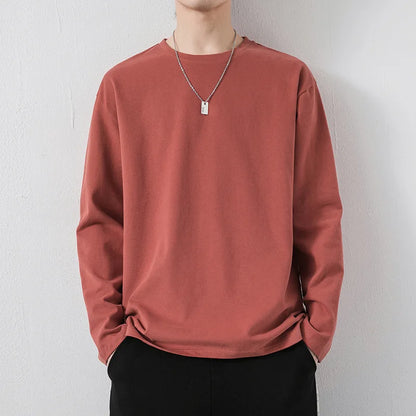 maoxiangshop New Klein Blue Long Sleeve T-shirt Men's Spring and Autumn New Solid Color Laydown Casual Top Coat Round Neck Underlay Shirt 5xl