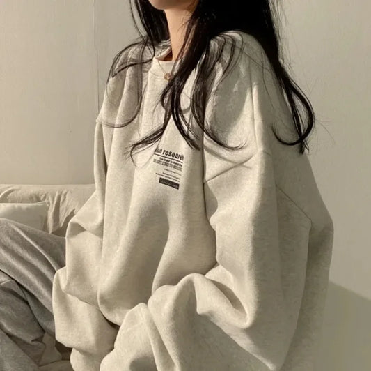 maoxiangshop maoxiangshopNew Thick Warm Women Oversized Sweatshirt Cotton Fleece Letter Print Hoodies Tops O-Neck Autumn Winter Sweatshirt Pullovers