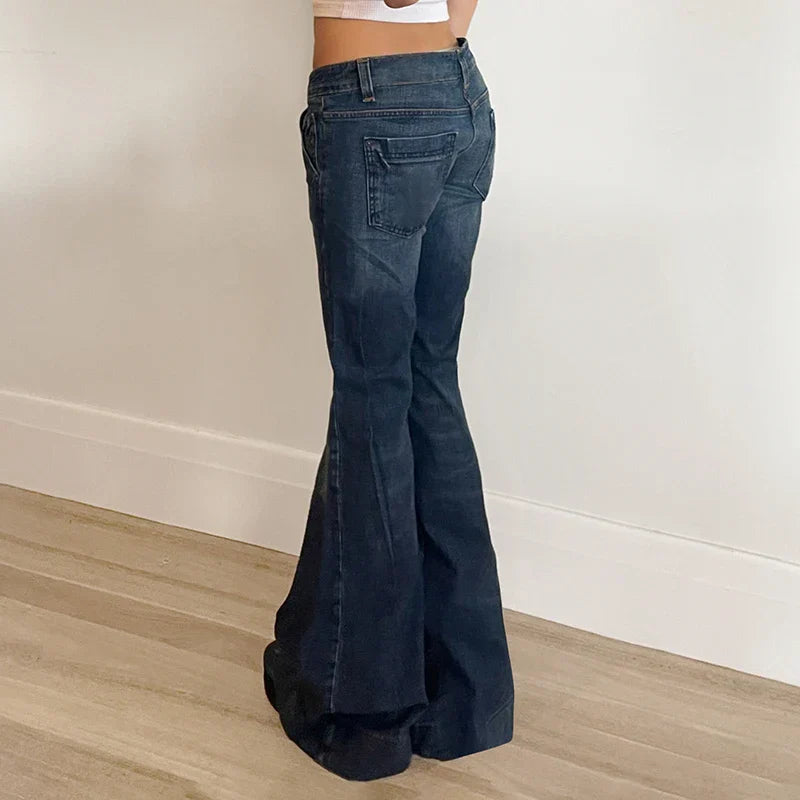 Vintage Y2K Aesthetic Skinny Flared Jeans Female Harajuku Korean Low Rise Boot Cut Denim Trousers 2000s Kawaii Bottom