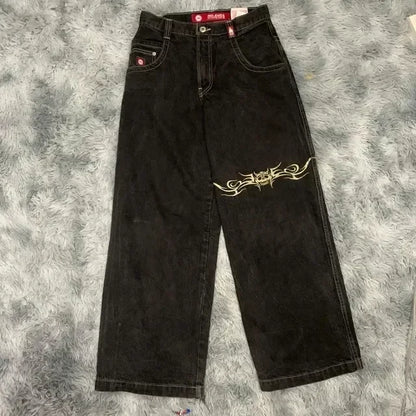 Jeans New Harajuku Hip Hop Retro Skull Graphic Embroidered Baggy Jeans Denim Pants Men Women Goth High Waist Wide Trousers