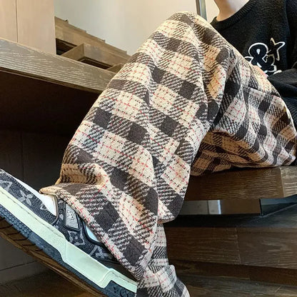 maoxiangshop Green Plaid Pants Men Harajuku Winter Wide Leg Checked Trousers Male Oversize Big Size Casual Sweatpants Streetwear 8XL