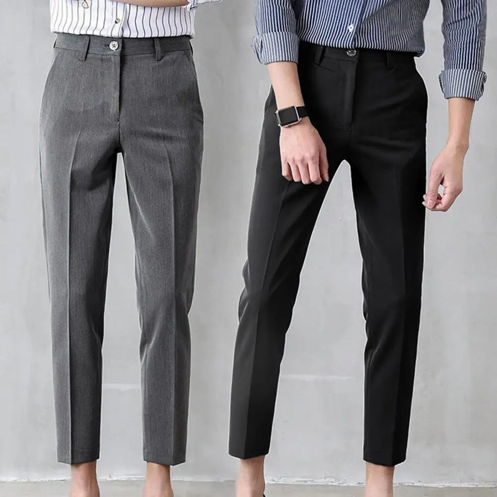 maoxiangshop Popular Men Trousers Breathable Men Suit Pants Soft Fabric Gentle Mid Waist Ankle Length Business Pants