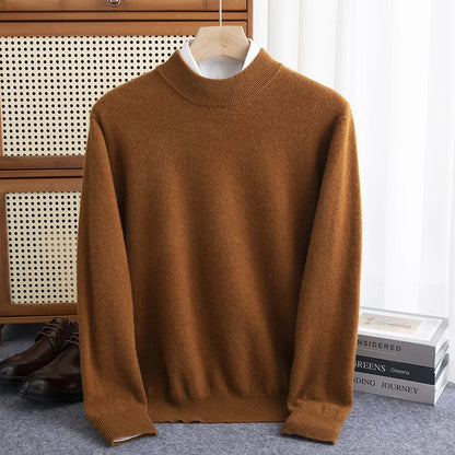 maoxiangshop New Fashion Men's 100% Wool Pullover Half-high Collar Sweater Autumn Winter Warm Solid Color Knit Sweater Business Casual Top