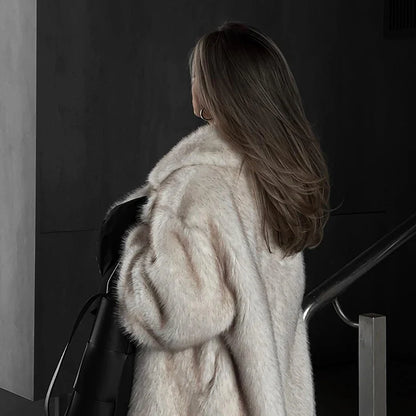 maoxiangshop  -  Vintage Luxury Long Faux Fox Fur Coat Women 2024 Winter Warm Fluffy Fur Jacket Female Street Furry Outerwear Overcoat
