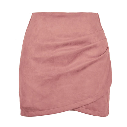 maoxiangshop Suede Irregular Skirts Summer Women High Elastic Waist Pleated Zipper Skirt