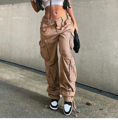 maoxiangshop1 Vintage Cargo Pants Baggy Jeans Women Fashion 90s Streetwear Pockets Wide Leg High Waist Straight Y2k Denim Trousers Overalls