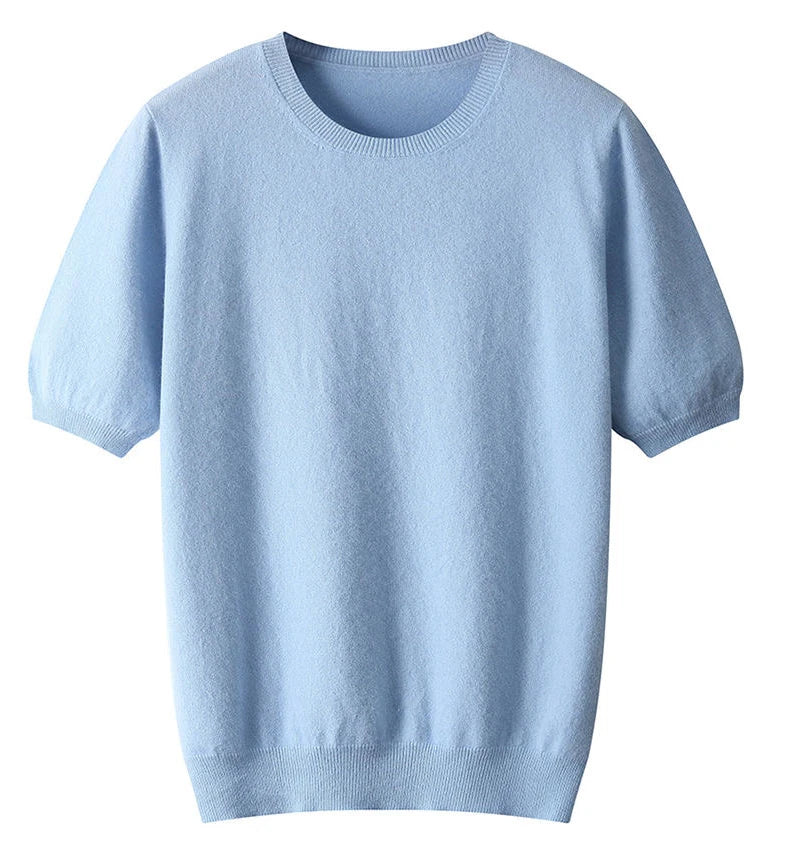 maoxiangshop Korean Superfine Merino Cashmere T-shirt Men Base Layer Merino Shirt Wicking Breathable Short T-shirt Luxury Clothing Big Size