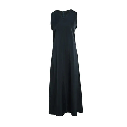 AP V Neck Satin Maxi Dress Rib Modal Mock Neck Top 2024 Fall High Quality Women Dress Three Colors, #2001