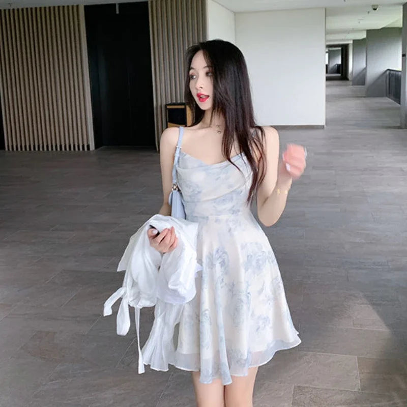 maoxiangshop Dresses Women College Floral Summer Ulzzang Preppy Style Teens Fashion New Arrival Chic Young Ladies High Waist Hot Sale Mujer