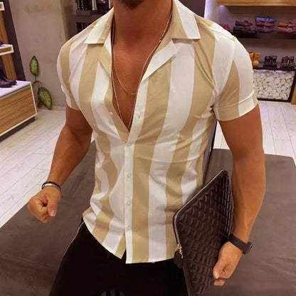 maoxiangshop Men's Shirts Holiday Hawaiian Beach Shirts Striped Print Tops Business Casual Cropped Oversized T-Shirts 5XL Designer Clothing
