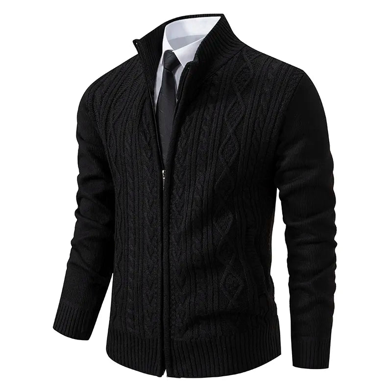 maoxiangshop New Winter Thick Warm Cardgian Men Smart Casual Knitted Sweatercoat Jackets Mens Slim Solid Color Stand Collar Knitting Cardigan