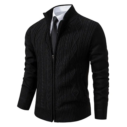 maoxiangshop New Winter Thick Warm Cardgian Men Smart Casual Knitted Sweatercoat Jackets Mens Slim Solid Color Stand Collar Knitting Cardigan