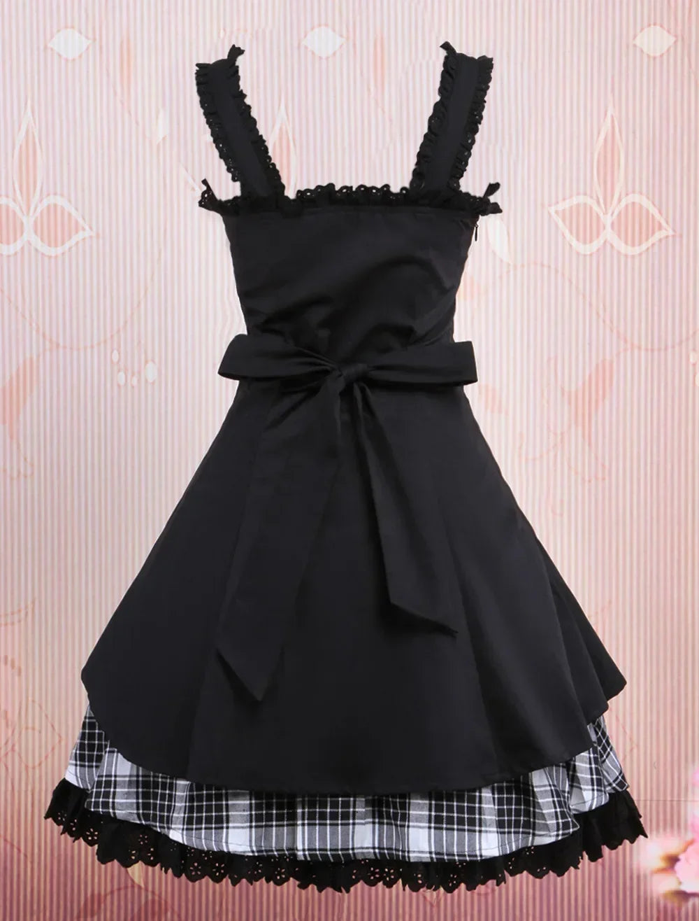 maoxiangshop  -  Women's Gothic Lolita Dress, JSK Black Gingham Applique Lolita Jumper Skirt, Halloween Party