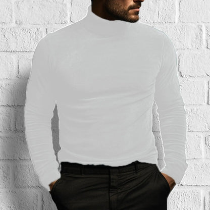 maoxiangshop New Long Sleeved Solid Color Tight Fitting T-Shirt, European and American Autumn and Winter Men's High Neck Velvet Base Sweater