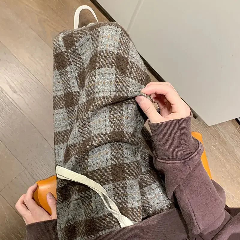 maoxiangshop Green Plaid Pants Men Harajuku Winter Wide Leg Checked Trousers Male Oversize Big Size Casual Sweatpants Streetwear 8XL