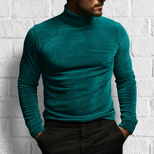 maoxiangshop New Long Sleeved Solid Color Tight Fitting T-Shirt, European and American Autumn and Winter Men's High Neck Velvet Base Sweater