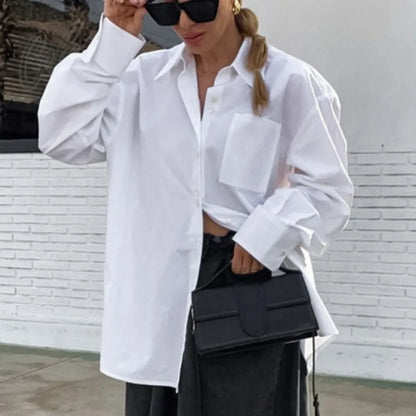 maoxiangshop  -  Fashion Solid White Shirt Autumn Blouse Cotton Shirt Loose Casual Top Office Lady Women Long Sleeve Women Tops Clothes