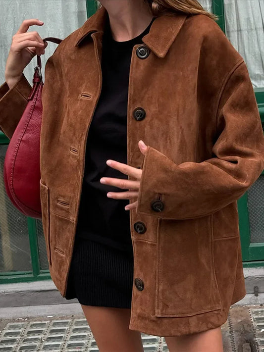 maoxiangshop  -  Fashion Single Breasted Pocket Jacket 2024 Casual Solid Long Sleeved Women's Coat Autumn Lady High Street Commuting Outcoat