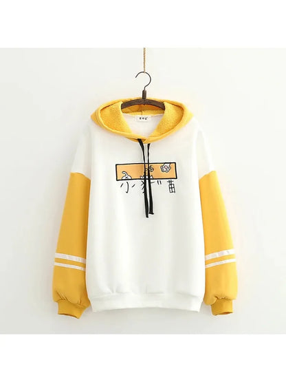 Women Hoodies Sweatshirts Fleece Plus Velvet Cartoon Embroidery Hooded Pullover Autumn Winter Sweet Style Thick Tracksuits