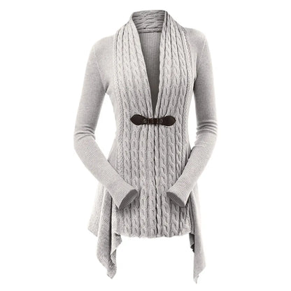 maoxiangshop Cable Knit Asymmetrical Long Cardigan Women Sweater Female Casual Solid V-Neck Long Sleeve Winter Cardigans