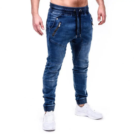 maoxiangshop Men's Outdoor Summer Riding Jeans Motorpoof Jeans Skinny Jeans Fashion Pockets Denim Pencil Pants Ankle Tied Denim Trousers