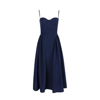 Elegant Spaghetti Strap Midi Dress Slim A Line Party Dresses Navy Blue Casual Birthday Holiday Dress Women's clothing