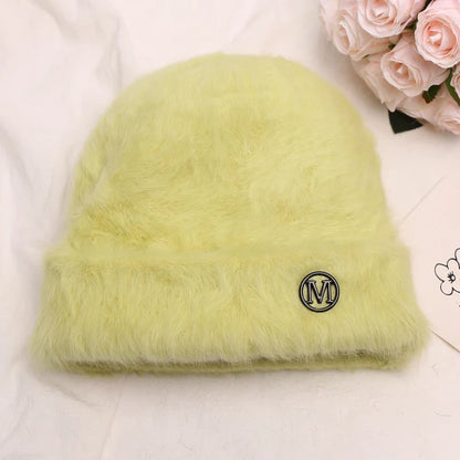 maoxiangshop New Fashion Rabbit Fur Y2k Beanies for Women Soft Warm Fluffy Angola Winter Hat Female Windproof Bonnet Hat Skullies Cap