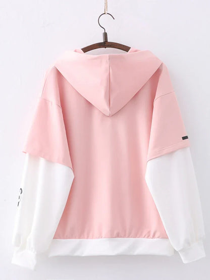 maoxiangshop Women cotton Hoodies Spring Long Sleeve Drawstring letter print Hooded Sweatshirt Female Harajuku Cute Pullover Tops