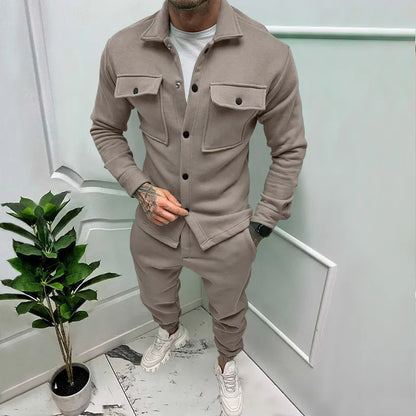 maoxiangshop New Casual Long Sleeve Coat Set Heavy Duty Workwear Shirt Set Vintage Shirt Men's Spring and Autumn