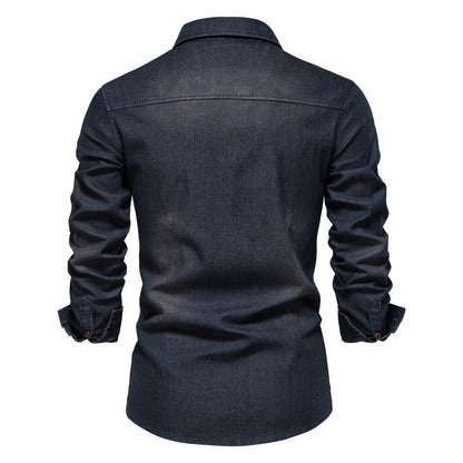maoxiangshop Brand Elastic Cotton Denim Shirt Men Long Sleeve Quality Cowboy Shirts for Men Casual Slim Fit Mens Designer Clothing