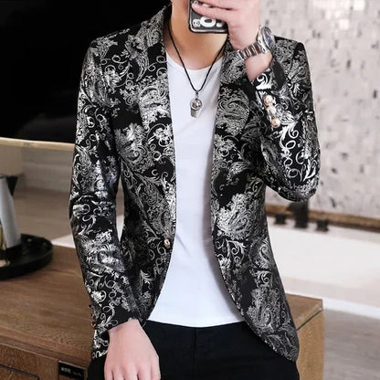 maoxiangshop Gold Blazer Spring New Bronzing Men Boutique Fashion Slim Fit Suit Jacket Wedding Nightclub Stage Party Dress Male Clothing