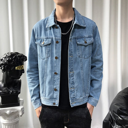 maoxiangshop New Solid Casual Cotton Denim Jacket Men Plus Size M-5XL Lapel Single Breasted Jeans Jacket High Quality Denim Jackets Man