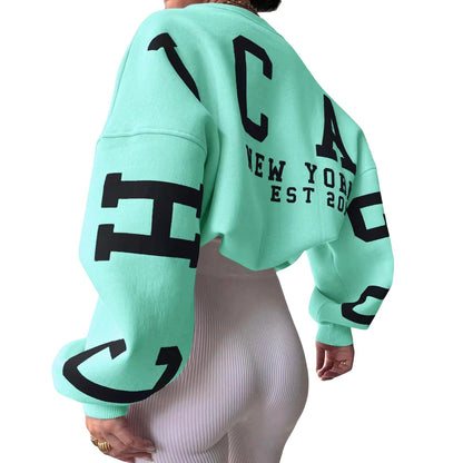 Combhasaki Women Y2K Grunge Loose Pullover Sweatshirts Letter Print Casual Thickened Long Sleeve Tops Autumn Hoodie Streetwear