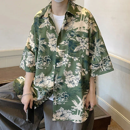 maoxiangshop Shirts Men Retro Handsome Hawaiian Stylish Breathable Baggy Casual  Hip Hop Streetwear Popular Summer Рубашки Clothing
