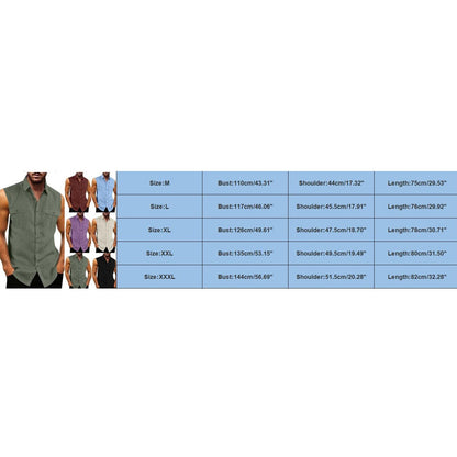 Summer Top Shirt Men Tank Top Turn Down Collar Sleeveless Shirts Pocket Imitation Linen Slim Fit Shirt For Men Summer Streetwear